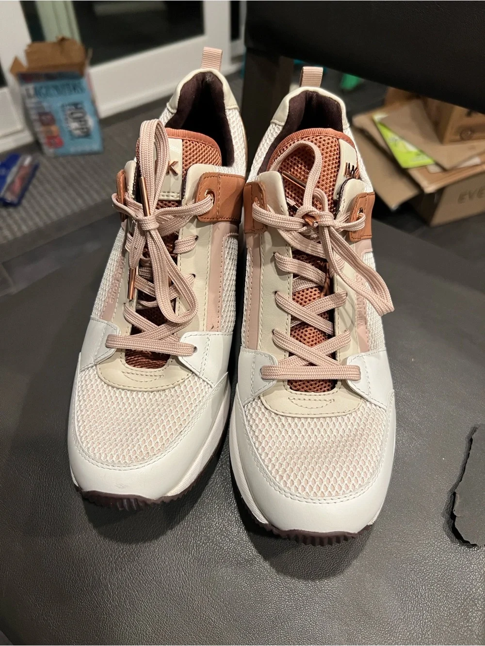 Michael Kors Women's White and Tan Mesh & Leather Sneakers